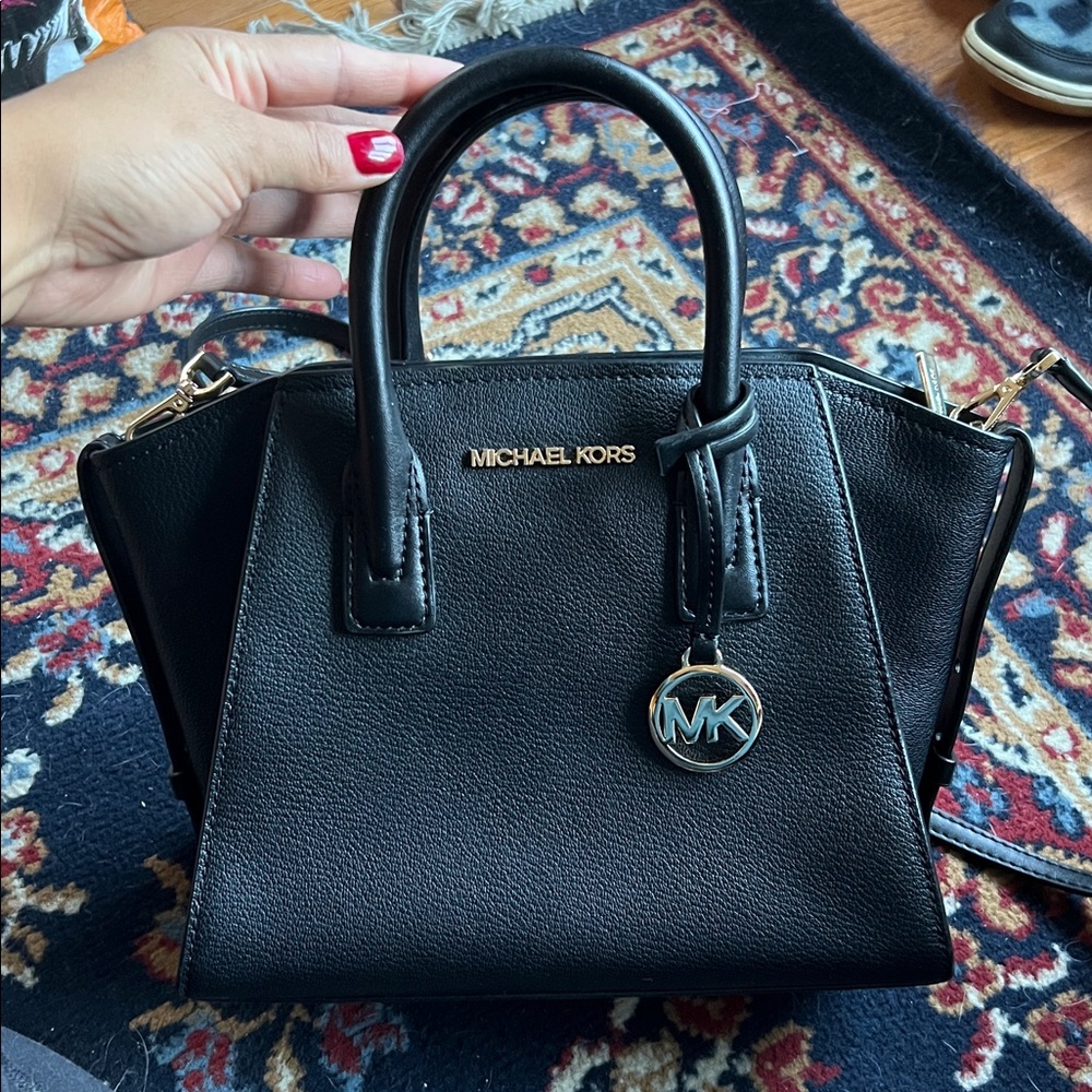 Michael Kors Avril Leather Shoulder Bag Gold Logo